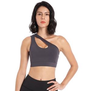 Girls Popular One-shoulder Plus Size Fitness Women <b>Sports</b> <b>Bra</b> Tights Gym Yoga Vest Crop Top Pad Gym Clothe 95%Cotton 5%Spandex - Product Image 5