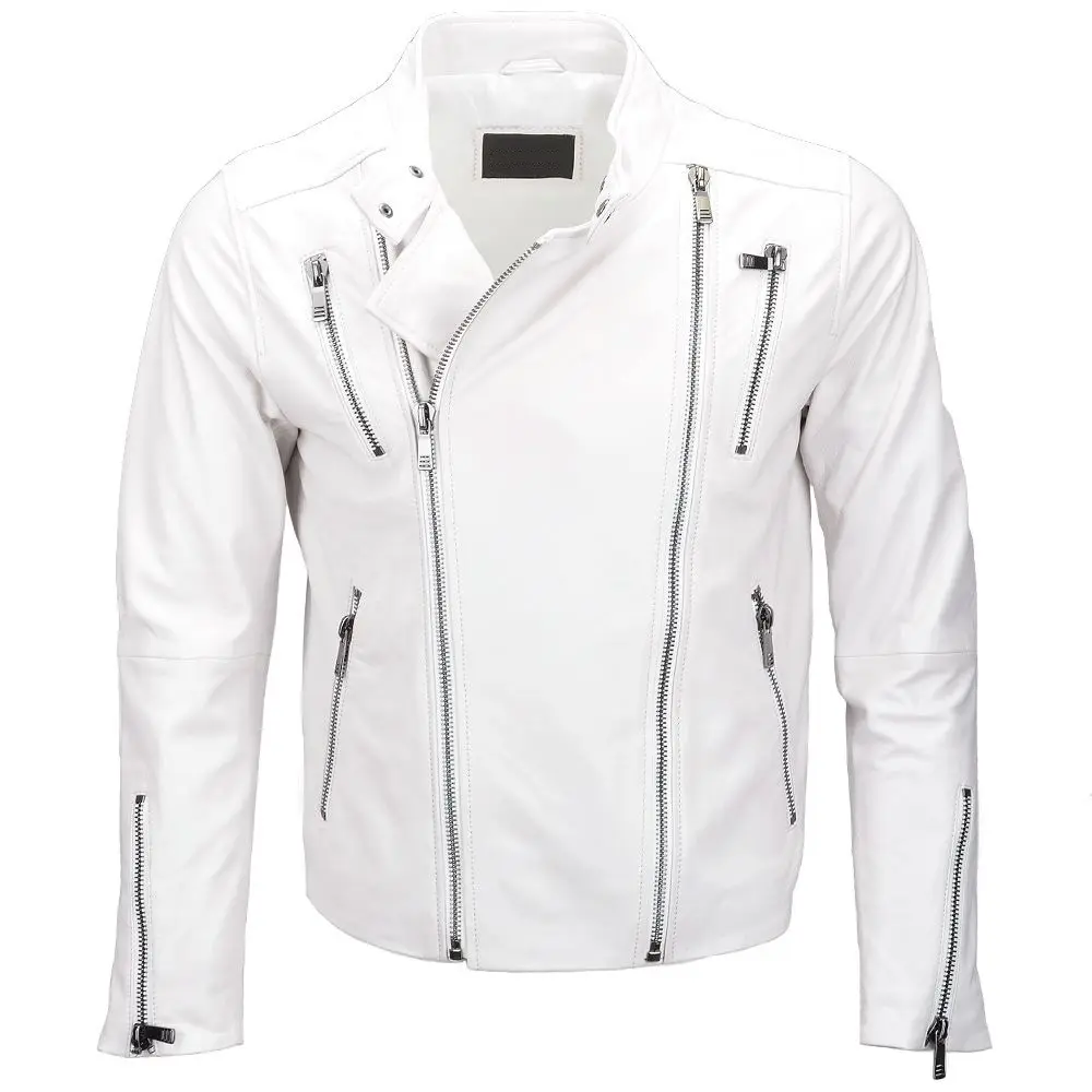 Wholesale Fashion Men Motorcycle PU Leather Jackets Coat white leather jackets