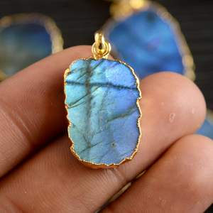 Labradorite Bleu Granit Dalle Laiton Suspension Boule Cuivre Galvanoplastie Collier Ras Du Cou Argent et Or Matériaux Principaux - Product Image 5