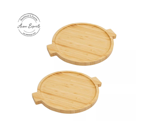 Bandeja redonda de bambú ecológica con asas, perfecta para la cocina, comedor y regalos, diseño duradero y elegante - Product Image 2