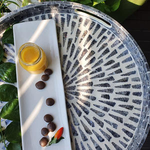 Plateau de service en bois incrusté de nacre écologique Fournisseur du Vietnam pour le service de thé - Product Image 2