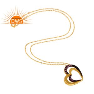 Collar con colgante en forma de corazón de Gema amatista, joyería de plata de ley, rodio negro y chapado en oro de 18K, nuevo - Product Image 3