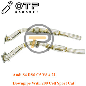 Tuyau d'échappement OTP pour Au.di <span class=keywords><strong>S4</strong></span> RS6 C5 <span class=keywords><strong>V8</strong></span> 4.2L Downpipe avec catalyseur sport 200 cellules, tuyau d'échappement haute performance - Product Image 4