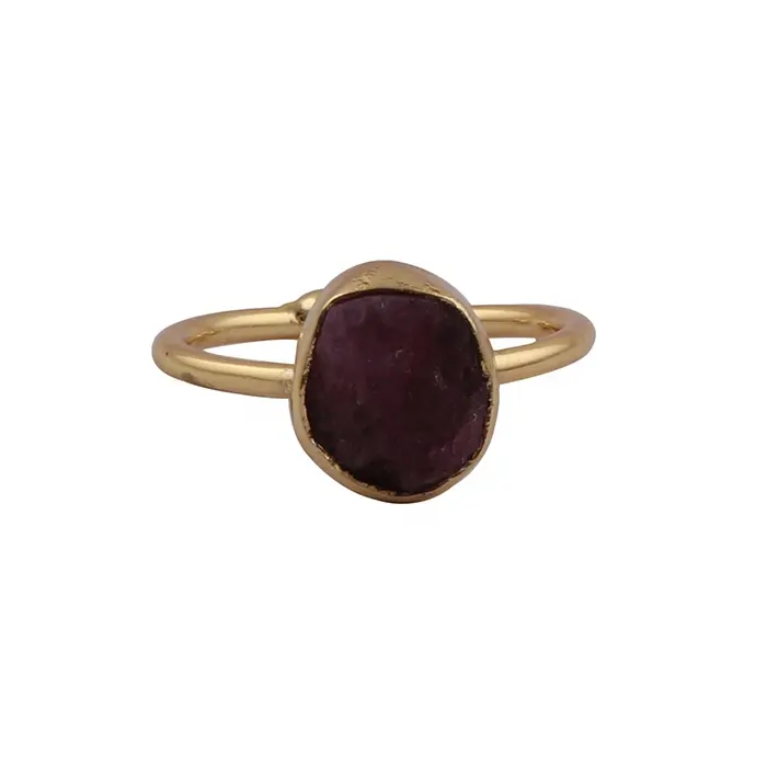 Dainty ruby rough gemstone collet setting ring ottone placcatura in oro single band anello regolabile statement jewelry nuove collezioni