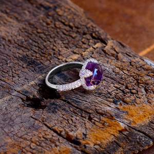 แหวนเงินสเตอร์ลิง925พลอยอเมทิสต์ธรรมชาติพลอยสีม่วงทรงรีทันสมัยเพทายลูกบาศก์ผู้ผลิตโดยตรง - Product Image 3