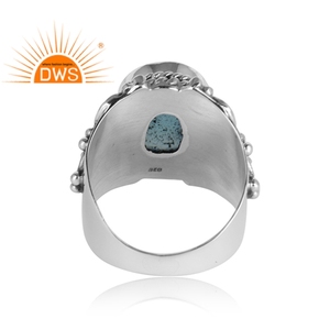 Blue Chalcedony Gemstone <b>Ring</b> Jewelry Supplier Indian Ethnic 925 Silver <b>Chunky</b> <b>Ring</b> Wholesale Manufacturer - Product Image 3
