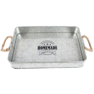 Plateau de service rectangulaire en métal galvanisé fabriqué à la main en gros avec poignées - Product Image 1
