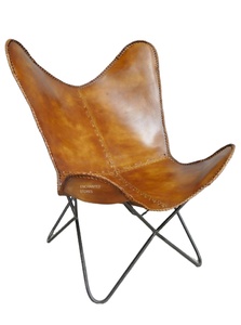 Handmade Brown Genuine Leather Butterfly Chair Iron Frame Versatile for Dining Living Room Bedroom Outdoor Rustic Leisure - Product Image 2
