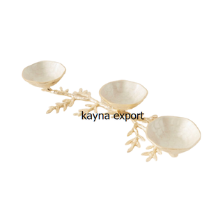 Tazón de metal con acabado de oro y esmalte decorativo de lujo Resina de esmalte blanco para frutas y dátiles para fiestas - Product Image 2
