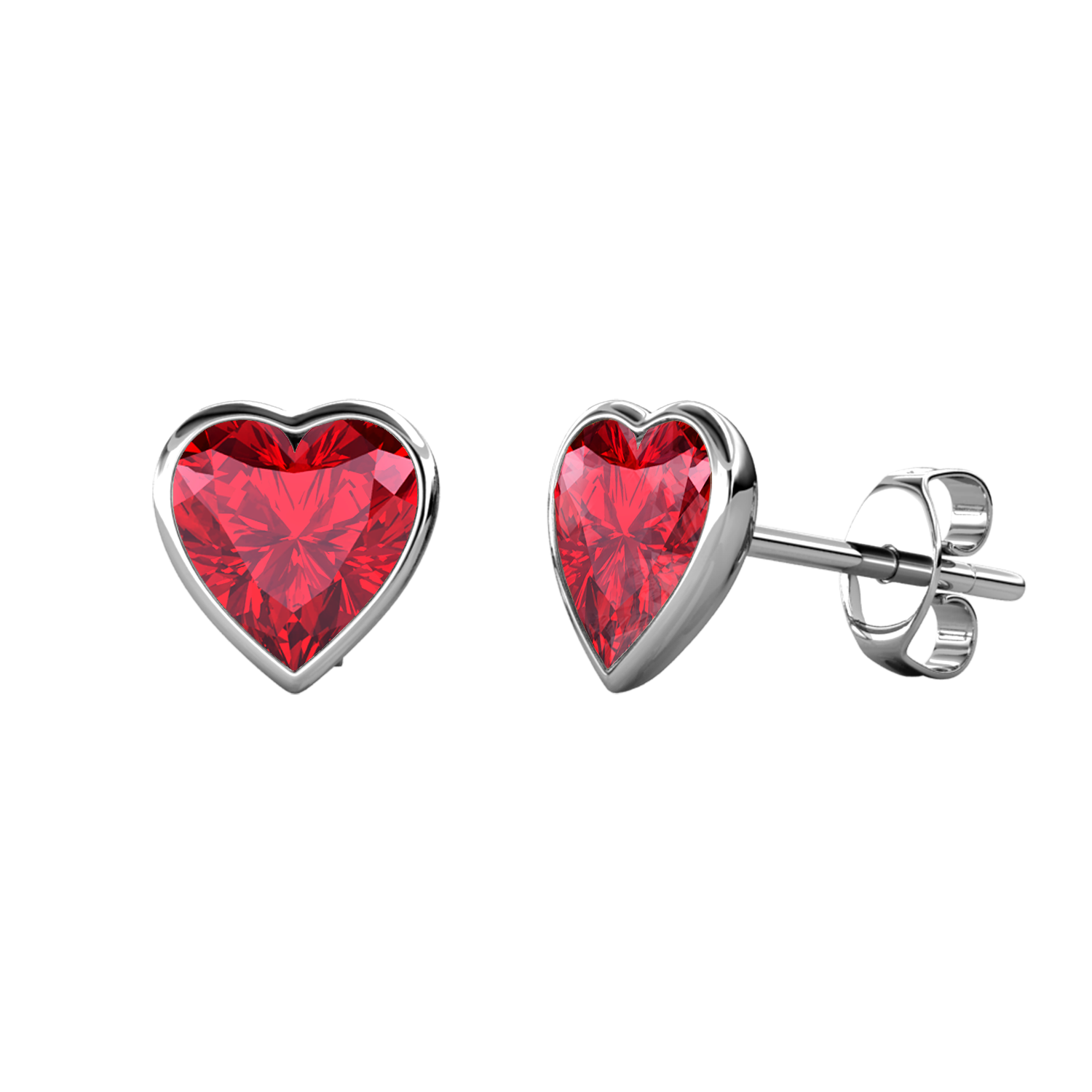 Brass With 18k WG Light Siam Heart Shaped Crystal Stud Earrings