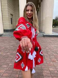 Robe brodée ukrainienne vintage avec ceinture à pompons vêtements de plage d'été sexy uniques pour femmes robe look vintage unique pour femmes - Product Image 4