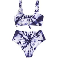 Conjunto de Bikini Tankini de Dos Piezas para Niñas, Estampado Tie Dye a Rayas, Resistente al Viento, Tallas Grandes, Personalizable, OEM, Cintura Alta