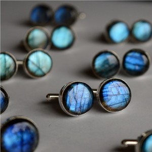 Gemelos de Color Dorado para Hombre con Piedra Labradorita Azul, Accesorios Formales, Proveedor Mayorista, Artículo de Regalo Duradero - Product Image 3