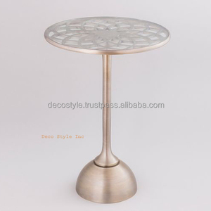 Antique <b>Silver</b> Glass Top Side <b>Table</b> - Product Image 1