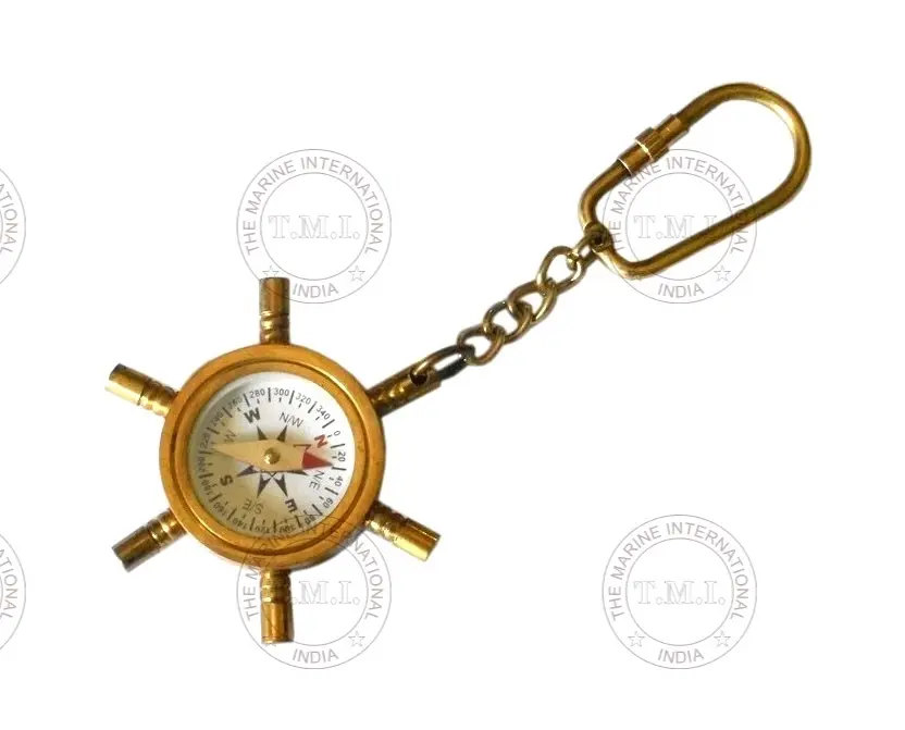 Brass hải lý tàu bánh xe La Bàn Móc chìa khóa bền Brass khóa Clip Key Ring Key Ring cho xe/Xe Đạp & trang trí showpiece