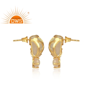 Natural White MoonStone <b>Set</b> Gold Plated Brass Classic Turkish Design Girl's Earrings Jewelry Supplier - Product Image 3