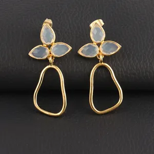 Positive feedback wholesale fashion 24k gold plated faceted opalite leaf design stud dangle earring hypoallergenic women earring