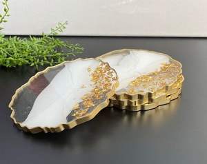 <b>Black</b> <b>Epoxy</b> DIY <b>Resin</b> Coasters with Gold Border <b>Resin</b> Coasters Classic Style Pcs Color Feature Weight Eco Material - Product Image 2