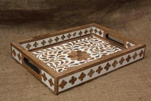 Khay đựng đồ bằng gỗ keo khảm xương màu nâu chất lượng cao mới nhất 35x25x5 cm, đồ dùng nhà bếp khách sạn & nhà hàng, đồ thủ công chất lượng cao - Product Image 3