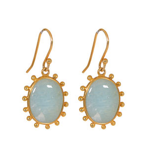 Venta al por mayor 925 plata esterlina aguamarina bisel pendientes chapado en oro joyas de piedras preciosas para ocasiones de regalo - Product Image 1