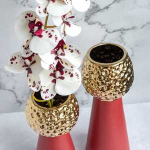 Florero decorativo moderno para el hogar, Hotel, restaurante, boda y fiesta, florero, decoración, florero de aluminio de Color rojo y dorado - Product Image 4