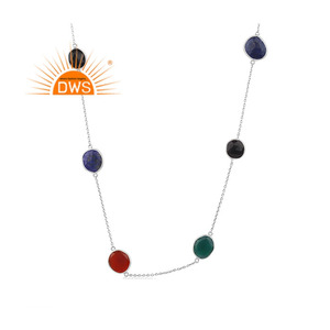 Collier de pierres précieuses en onyx multicolore Collier de chaînes pour femmes en argent sterling Fabricants de bijoux Collection classique - Product Image 1