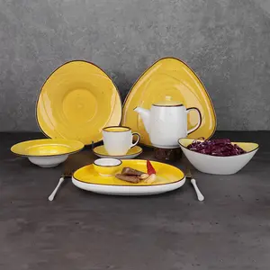 Wholesale Porcelain Dinner Dish Plates Yellow Glazed Tableware Dinnerware Ceramic Dinner Plate Set