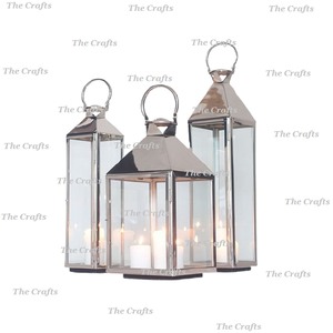 Glass And Metal Silver Color Hanging <b>Lantern</b> <b>Set</b> Of Three Different Sizes <b>Lantern</b> For Home Decor Accessories - Product Image 2