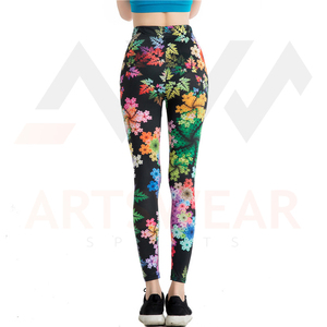 High Waist Floral Print Yoga <b>Leggings</b> Full Length Spandex Polyester Four-Way Stretch Elastic Waist Women's Fitness Pants - Product Image 4