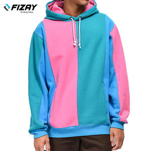 Street Wear Customise Logo Sublimation Split <b>Colour</b> Design Patch Work Multi <b>Colour</b> <b>Blocks</b> Men's Casual Pull Over Hoodies - Product Image 6