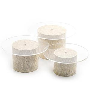 Attractive Designer Set Of Three Wooden <b>Cake</b> Stand in Bone Inlay Finishing with Rounded Glass Top Cup <b>Cake</b> <b>Server</b> Stand Use - Product Image 1