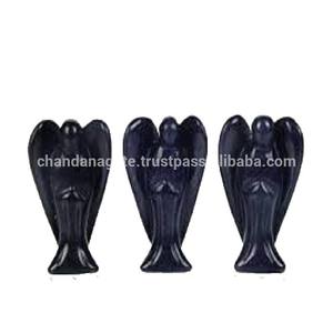 Ángel de cristal de alta calidad piedra de oro azul natural Ángel piedra tallada estatuilla Jade cristal Ángel tallado pulido al por mayor - Product Image 4