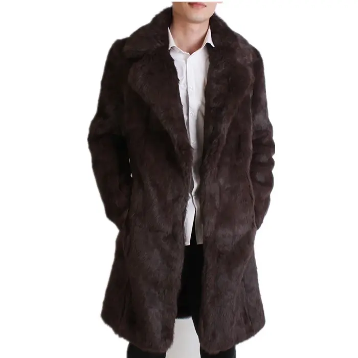 YR229 Classic Design Black Turn-down Collar Mens Real Rabbit fur men genuine fur coat