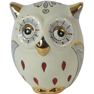 SAMBUCO CERAMICS Búho de Cerámica Hecho a Mano para Decoración del Hogar, 10 cm, Pintado a Mano con Oro Puro y Brillo Metálico Rojo - Product Image 1