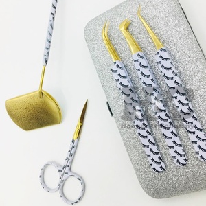 Pinzas para pestañas postizas, acero inoxidable, logotipo personalizado, extensión de volumen de pestañas, espejo de tijera, pinzas para pestañas doradas, visón duradero - Product Image 1