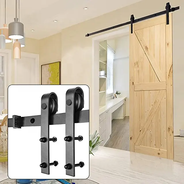 Vườn Bypass Trượt Barn Door Phần Cứng Theo Dõi Bent Hanger Hệ Thống Antique Phong Cách Gỗ Trượt Barn Door Phần Cứng