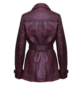 Chaqueta de motociclista para mujer, Chaqueta con botones y cinturón de cuero de oveja, color rosa y marrón, todos los colores, hecha en paquistaní - Product Image 3