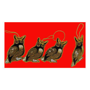 Black Zari <b>Owl</b> Design Christmas Hanging <b>Ornaments</b> - Product Image 1