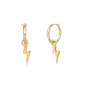 Silver Bolt Earrings 925 Sterling Silver Tiny Gold Lightning Bolt Huggies Earrings For Women