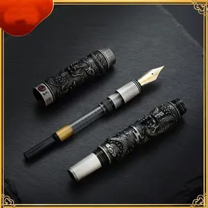 Jinhao 80 0.5mm Black Silver Dragon Engraving Craftmanship Pearl Heavy Fountain Pen Embossed Writing Office Business Pen