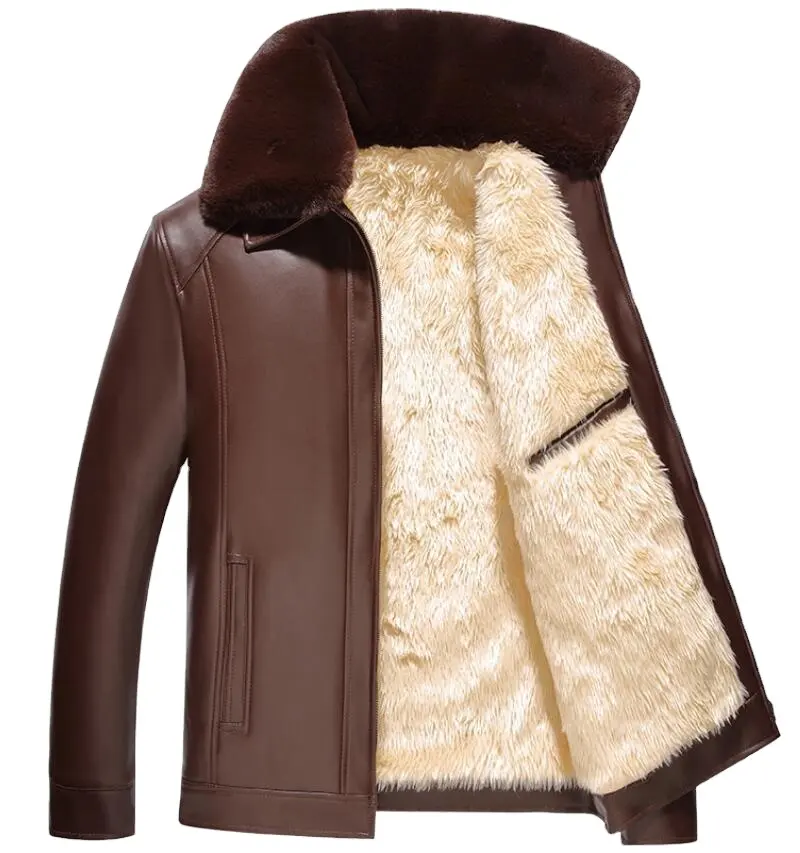 Leather Jacket Men Real Fur Coat Winter Jacket Men's Sheep Fur Coat Warm Wool Jackets Wholesale