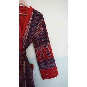 Chaqueta Kantha de algodón hecha a mano de talla XL, cortavientos de invierno, cinturón de corbata con bolsillos, abrigo largo informal cosido acolchado Floral, abrigo Floral - Product Image 6