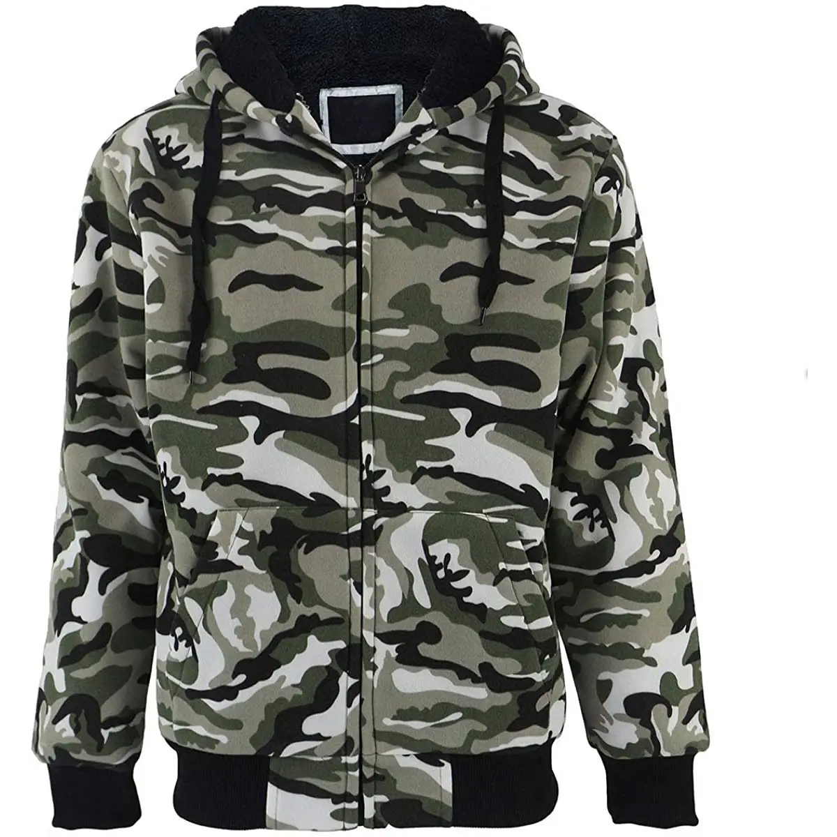 Plus Size camo printed S-5XL Marled Heavyweight Fleece Hoodie for Men Sherpa Lined Full Zip Up Long Sleeve Winter Jacket Coat