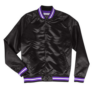 Chaquetas de bombardero de béisbol de satén para hombre de poliéster 100% personalizadas al por mayor, chaquetas universitarias de invierno de talla grande con decoración de piel y relleno de algodón - Product Image 1