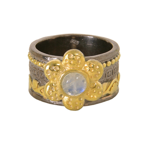 Nuevo diseño chapado en oro 925 anillo de banda de plata esterlina 18K oro piedra lunar Natural piedra preciosa rodio negro boda al por mayor - Product Image 1