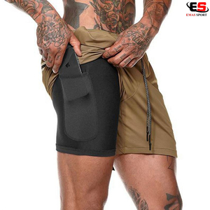 Pantalones cortos de gimnasio de alta calidad para hombre, verano, Fitness/Casual Spandex, logotipo personalizado, patrón sólido, antiarrugas, cintura elástica teñida lisa - Product Image 2