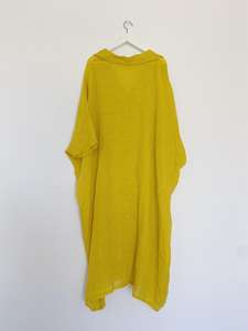 Robe en lin pour femme, tendance, à la mode, dernière collection, 100% lin, crêpe, col en V, manches 3/4, longueur au sol, formelle, unie - Product Image 3