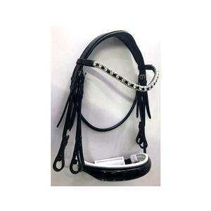 Caballo nupcial cuero genuino brida ecuestre negro Sier cristal 8mm frente acolchado nariz banda cómoda personalizable diseñado - Product Image 1