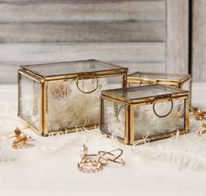 Beautiful Brass Gold <b>Glass</b> Jewellery <b>Box</b> - with White Neutral Tones Preserved Flowers - Product Image 1
