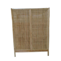 Armoire en rotin naturel moderne Bastian avec étagères de rangement 90x45x120cm pour salon, salle à manger et salle de bain
